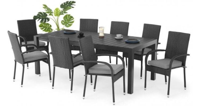 PRESLEY/ENCORE Set mobilier gradina/terasa, set 8 scaune si masa dreptunghiulara mare