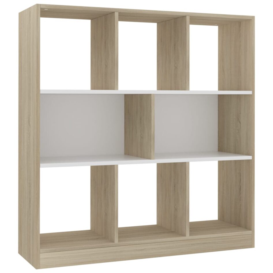 Bibliotecă, alb/stejar sonoma, 97,5x29,5x100 cm, lemn prelucrat - imagine 2