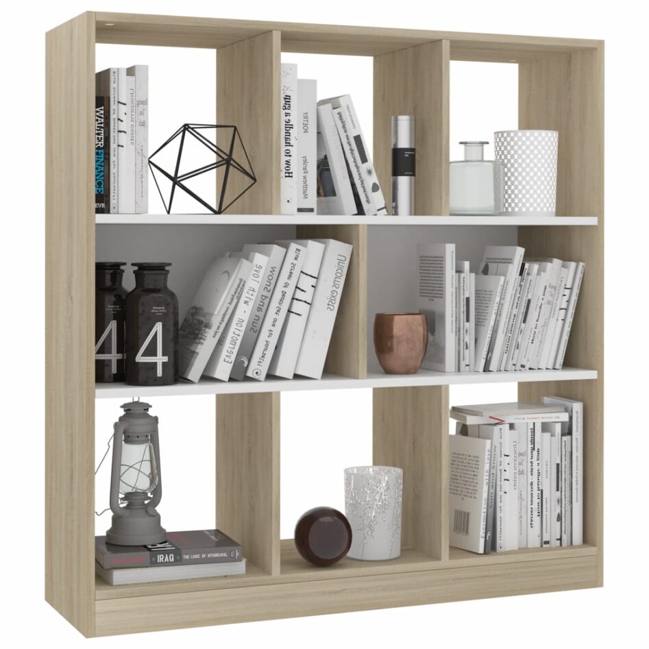 Bibliotecă, alb/stejar sonoma, 97,5x29,5x100 cm, lemn prelucrat - imagine 3