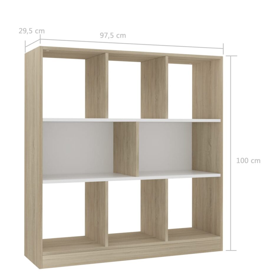 Bibliotecă, alb/stejar sonoma, 97,5x29,5x100 cm, lemn prelucrat - imagine 6