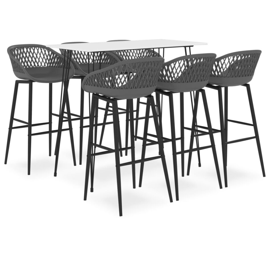 Set mobilier de bar, 7 piese, alb și gri