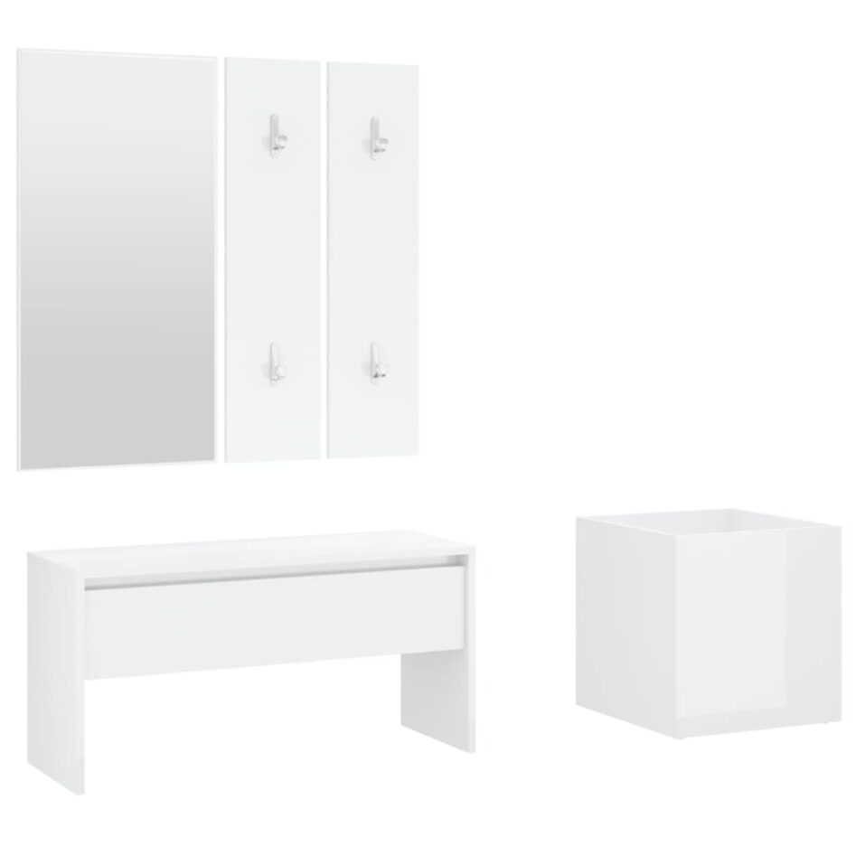 Set de mobilier pentru hol, alb extralucios, lemn prelucrat - imagine 2