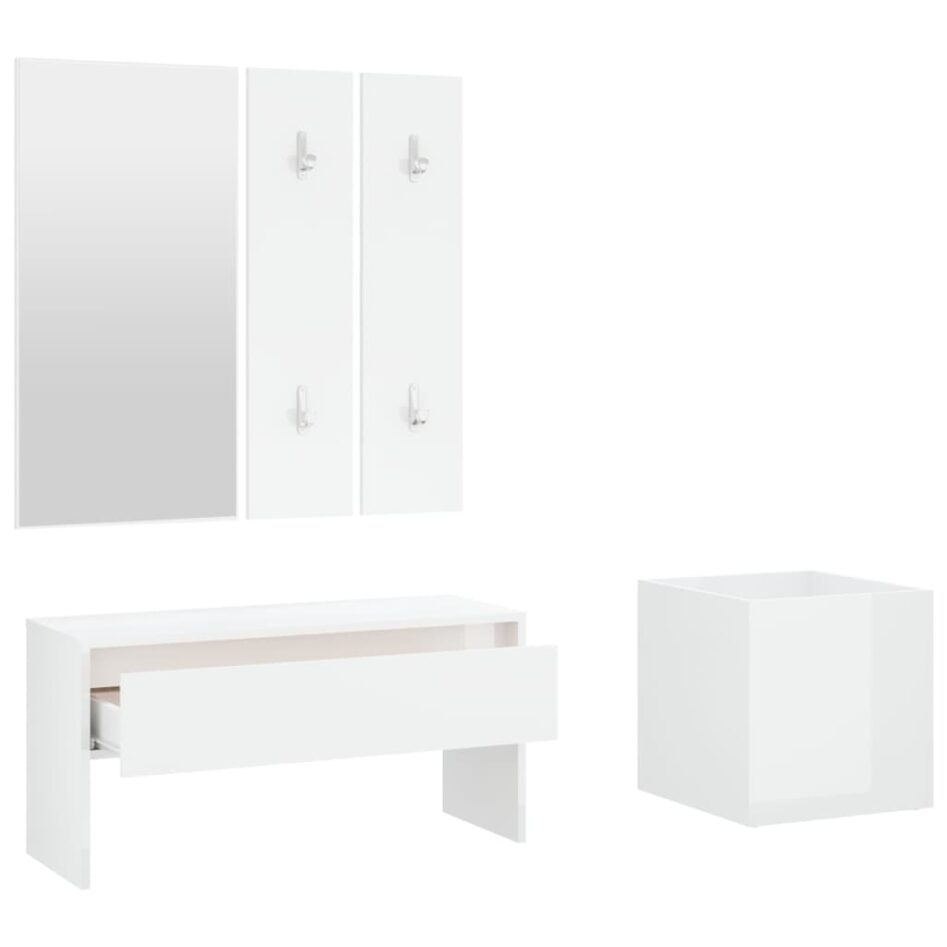 Set de mobilier pentru hol, alb extralucios, lemn prelucrat - imagine 5