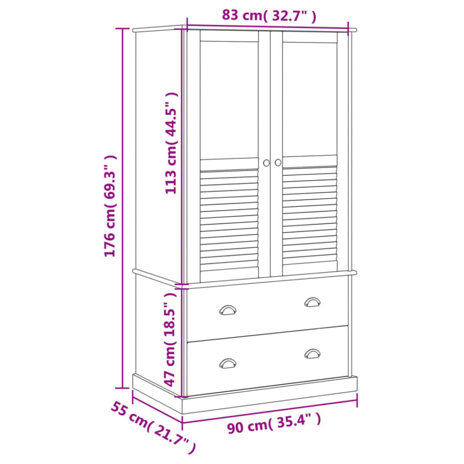 Dulap VIGO, alb, 90x55x170 cm, lemn masiv de pin - imagine 8