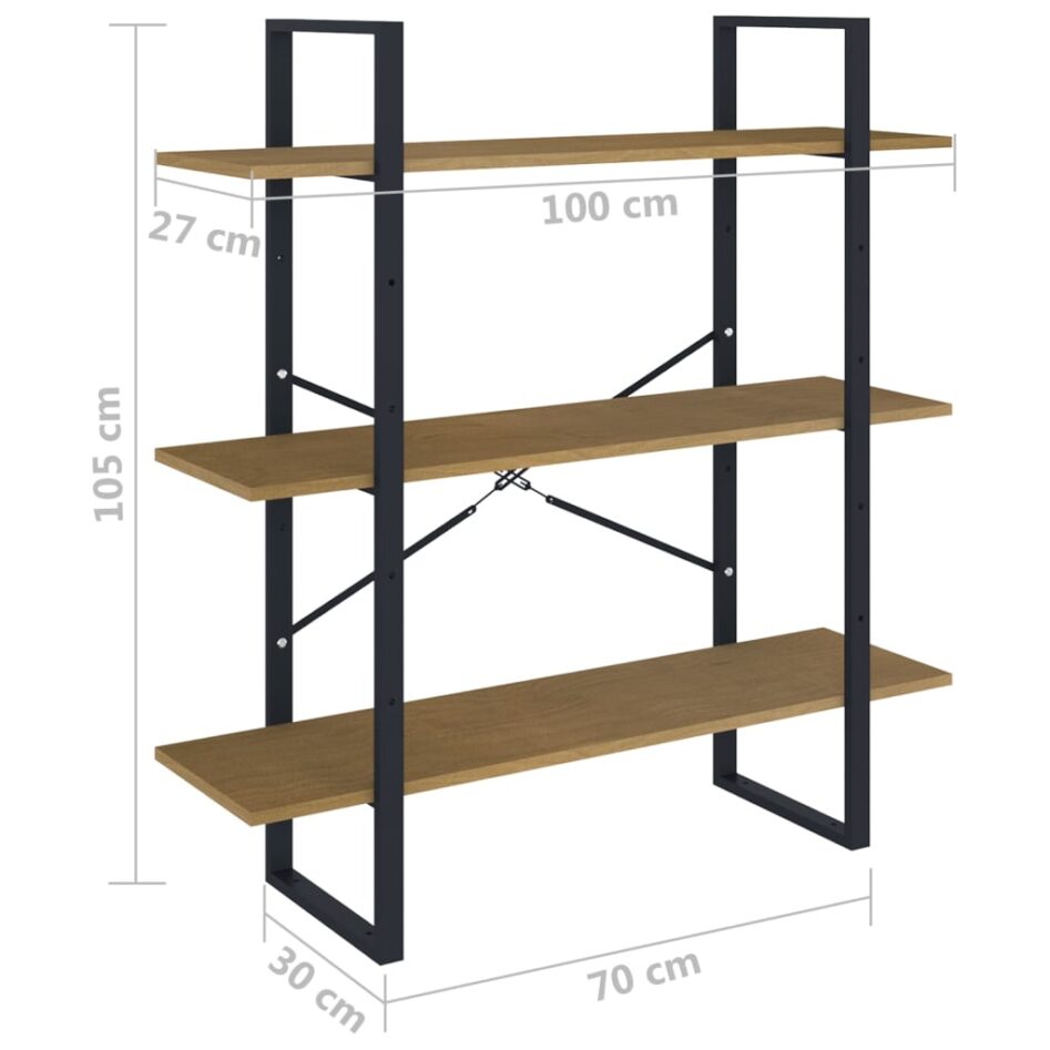 Bibliotecă cu 3 rafturi, 100x30x105 cm, lemn masiv de pin - imagine 7