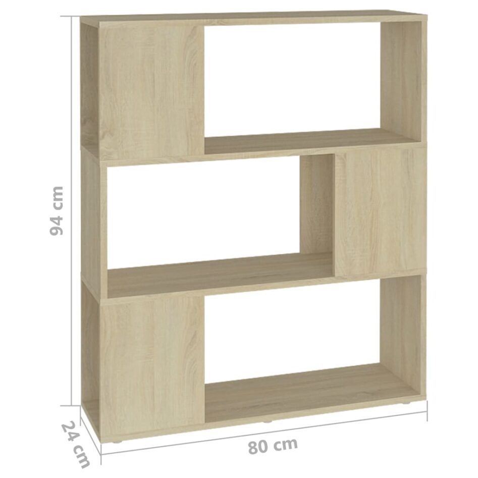 Bibliotecă/Separator cameră, stejar sonoma, 80x24x94 cm, PAL - imagine 7