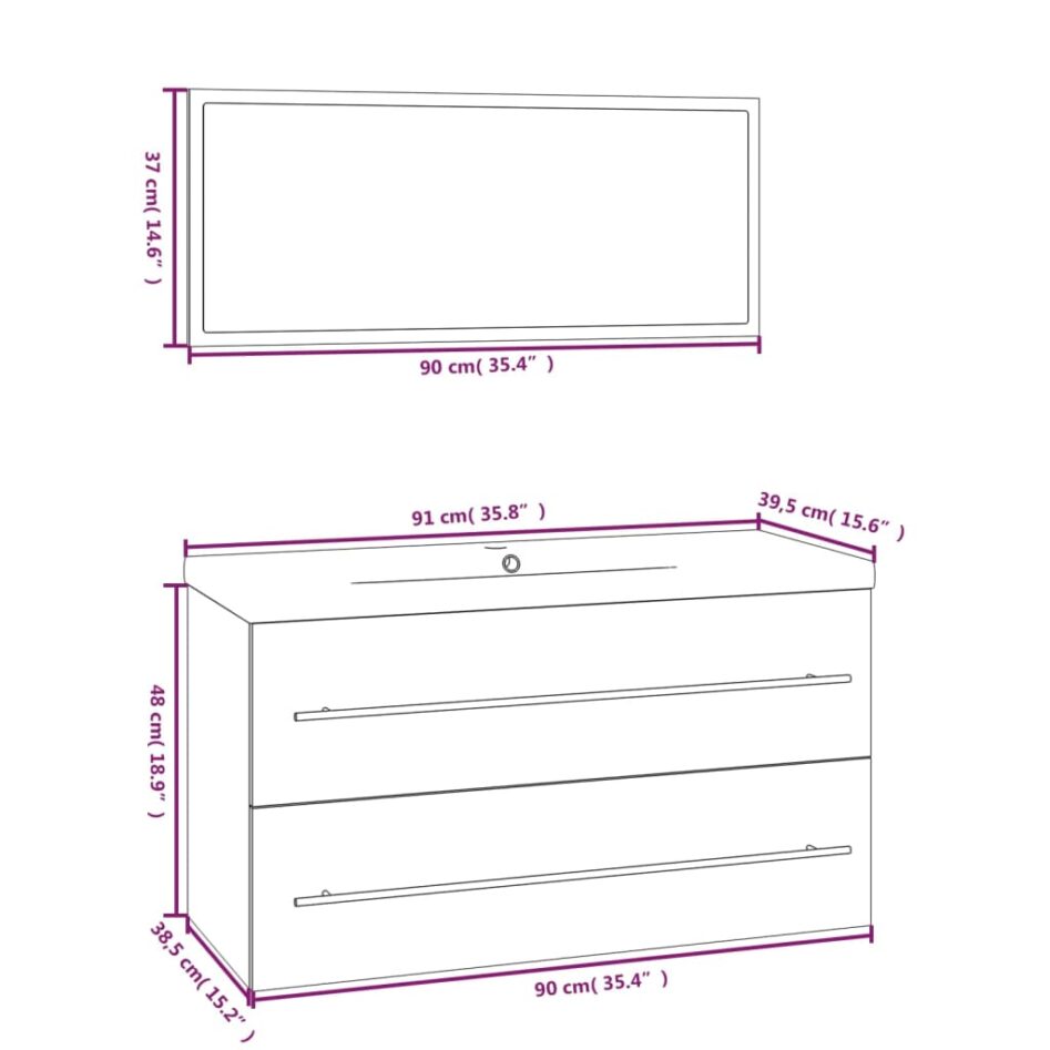 Set mobilier de baie, 3 piese, stejar sonoma - imagine 9