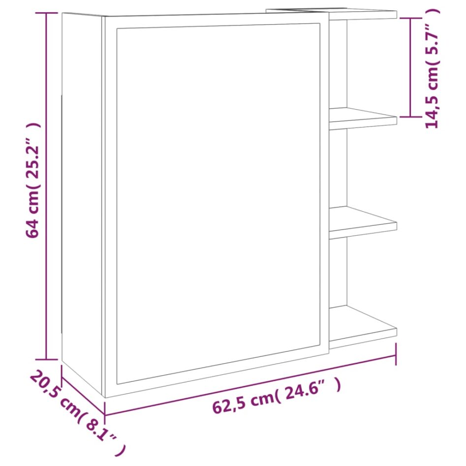 Dulap baie cu oglindă stejar maro 62,5x20,5x64 cm lemn compozit - imagine 10