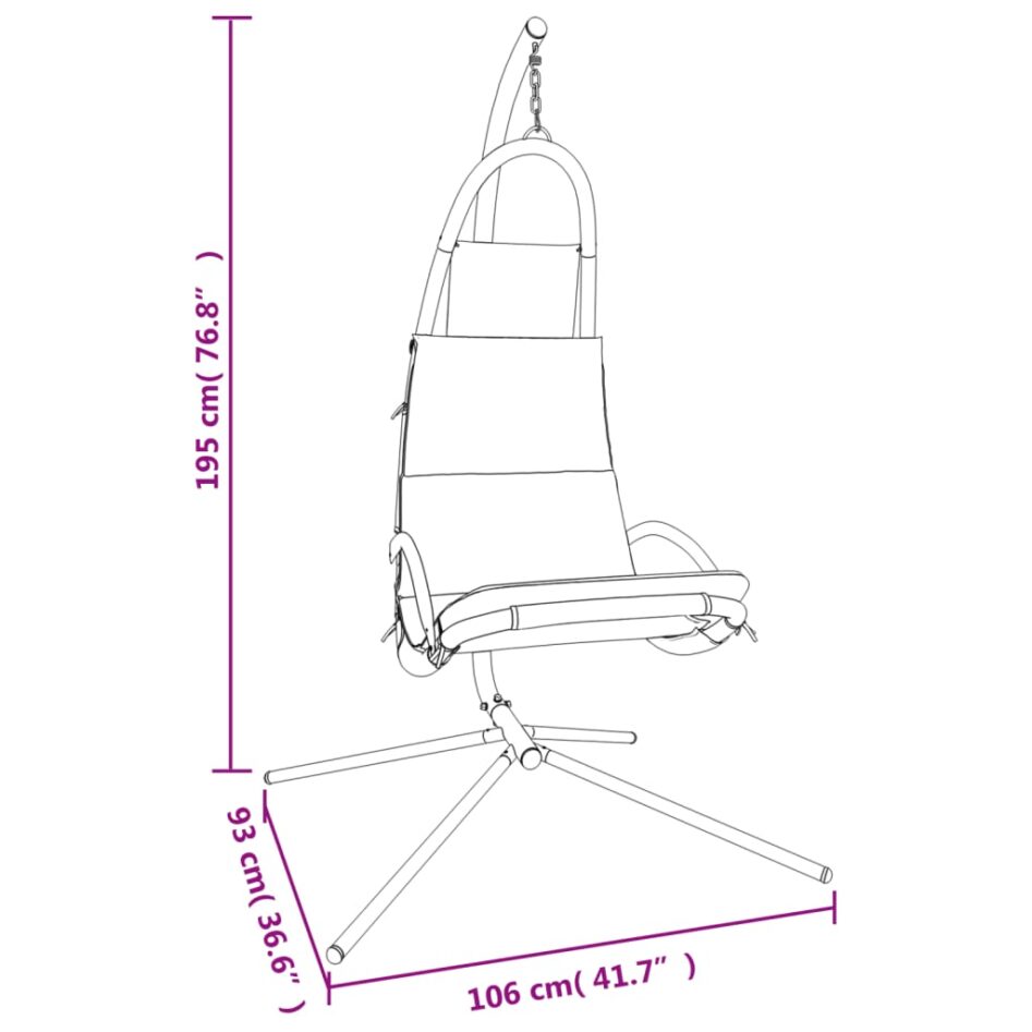 Scaun balansoar grădină cu pernă, negru, textil oxford și oțel - imagine 11