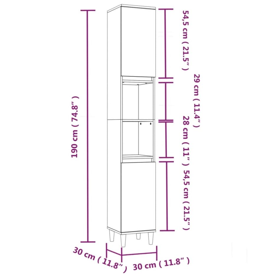 Set mobilier de baie, 3 piese, stejar maro, lemn prelucrat - imagine 10