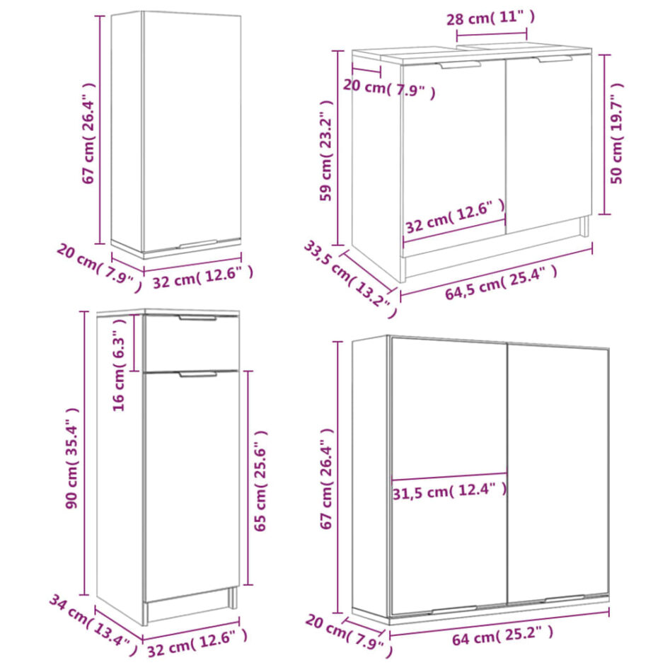 Set dulapuri de baie, 5 piese, gri sonoma, lemn prelucrat - imagine 12