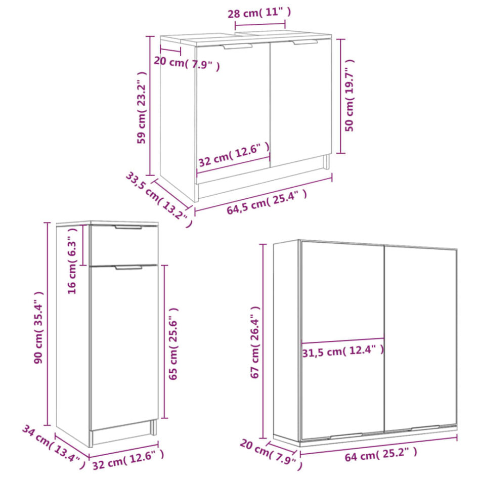 Set dulapuri de baie, 4 piese, alb, lemn prelucrat - imagine 11