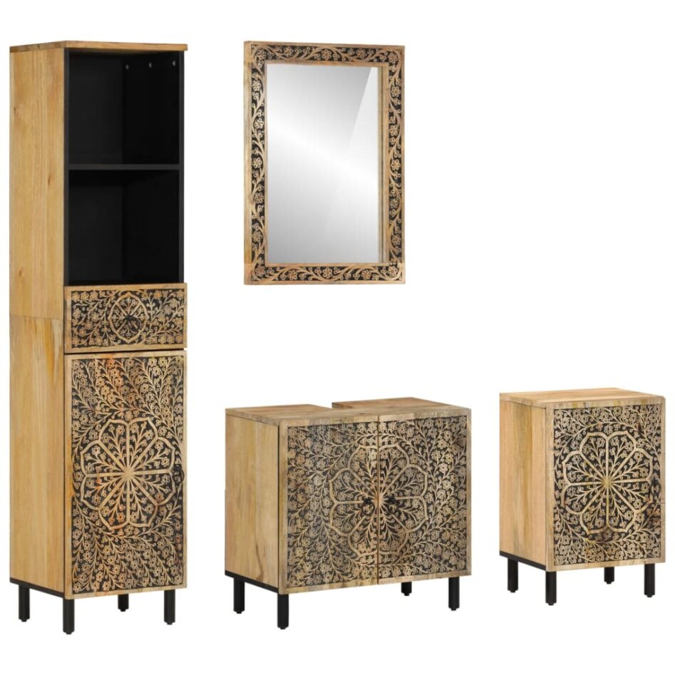 Set mobilier de baie, 4 piese, lemn masiv de mango