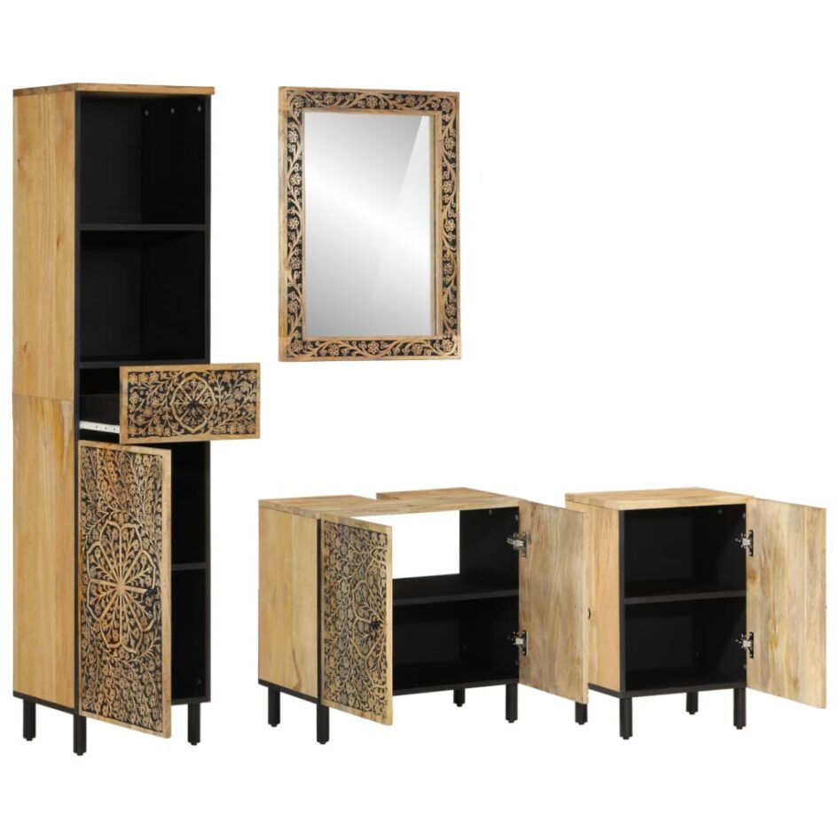 Set mobilier de baie, 4 piese, lemn masiv de mango - imagine 2