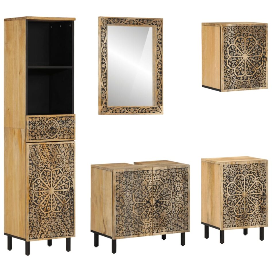 Set mobilier de baie, 5 piese, lemn masiv de mango