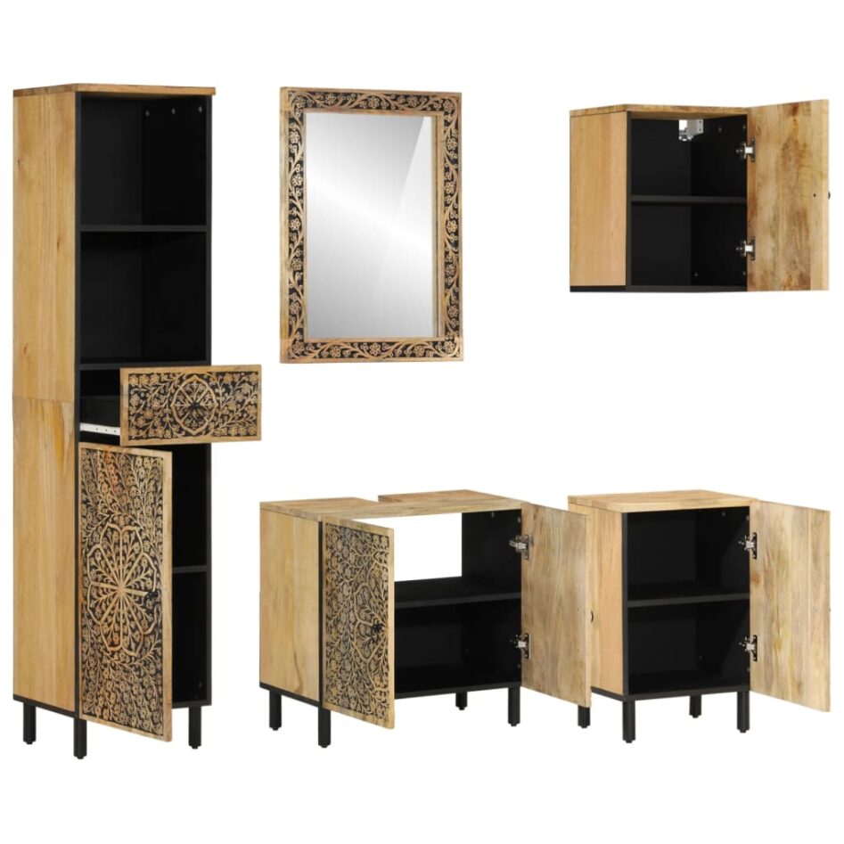 Set mobilier de baie, 5 piese, lemn masiv de mango - imagine 2