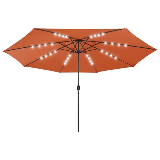 Umbrelă soare de grădină cu LED-uri, cărămiziu, 400 cm