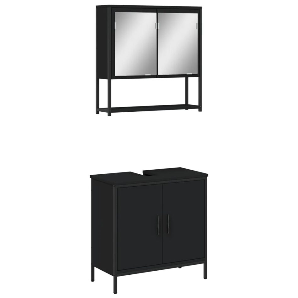 Set mobilier de baie, 2 piese, negru, lemn compozit - imagine 2