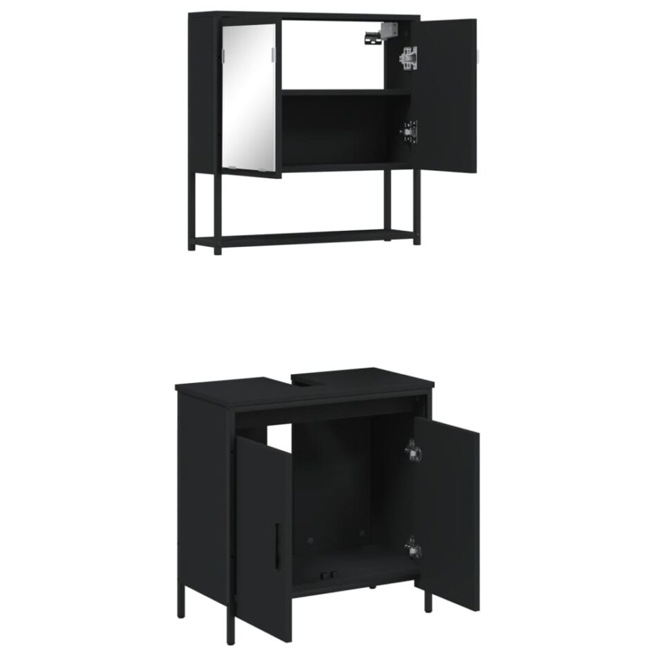 Set mobilier de baie, 2 piese, negru, lemn compozit - imagine 6