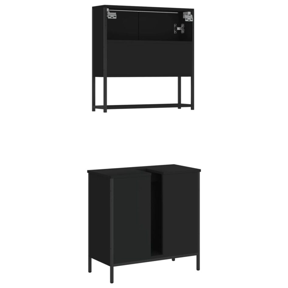 Set mobilier de baie, 2 piese, negru, lemn compozit - imagine 8