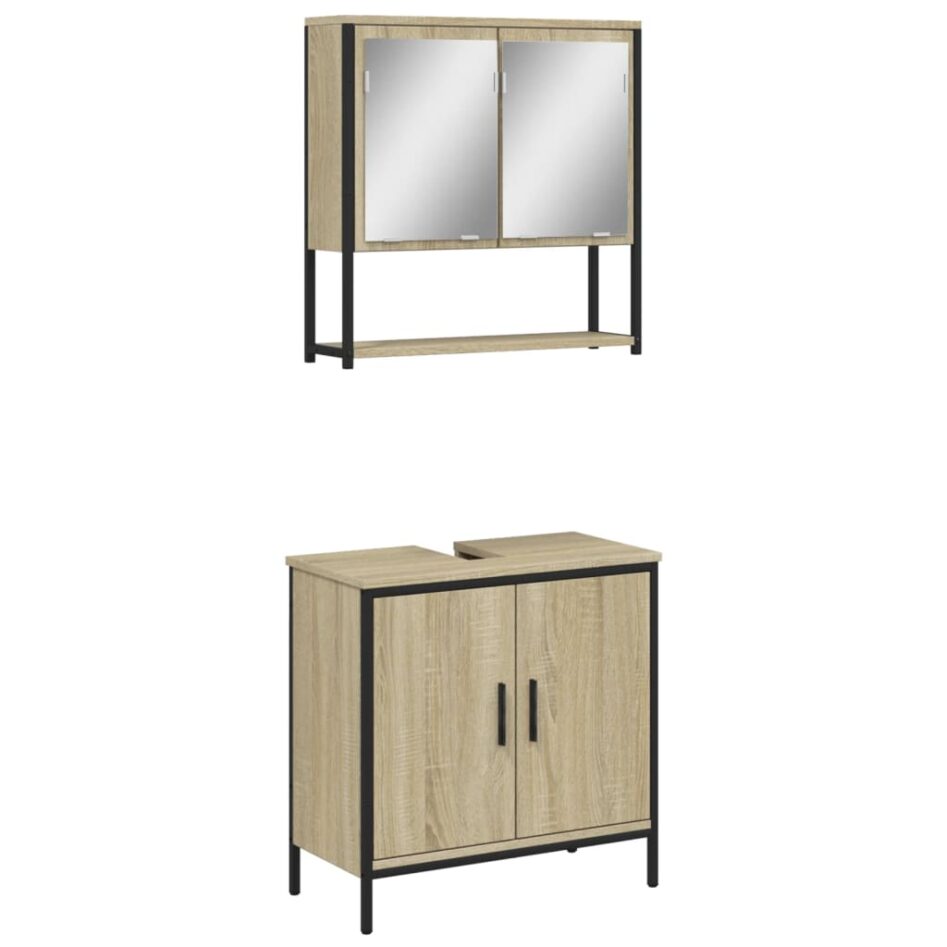 Set mobilier de baie, 2 piese, stejar sonoma, lemn prelucrat - imagine 2