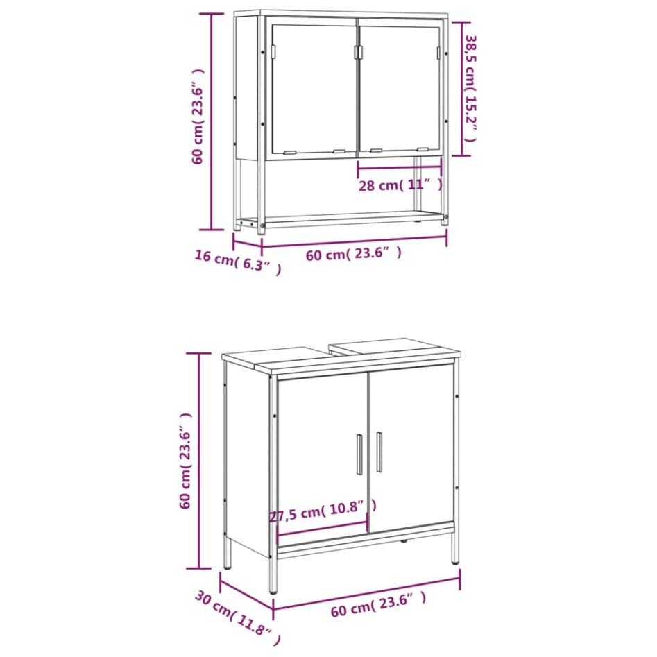 Set mobilier de baie, 2 piese, stejar sonoma, lemn prelucrat - imagine 12