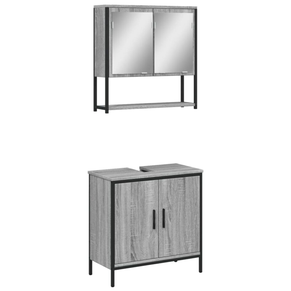 Set mobilier de baie, 2 piese, gri sonoma, lemn prelucrat - imagine 2