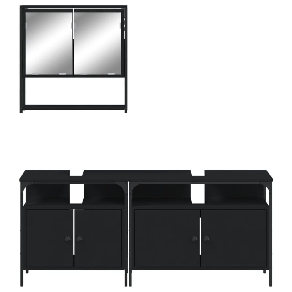 Set mobilier de baie, 3 piese, negru, lemn compozit - imagine 5