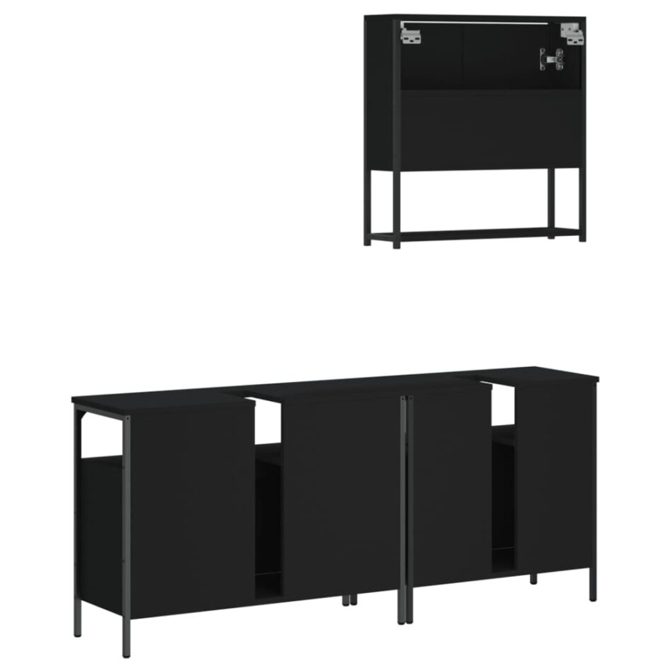 Set mobilier de baie, 3 piese, negru, lemn compozit - imagine 8