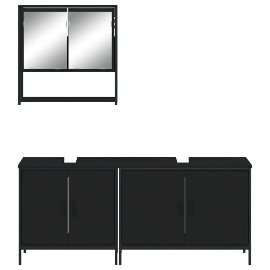 Set mobilier de baie, 3 piese, negru, lemn compozit - imagine 5