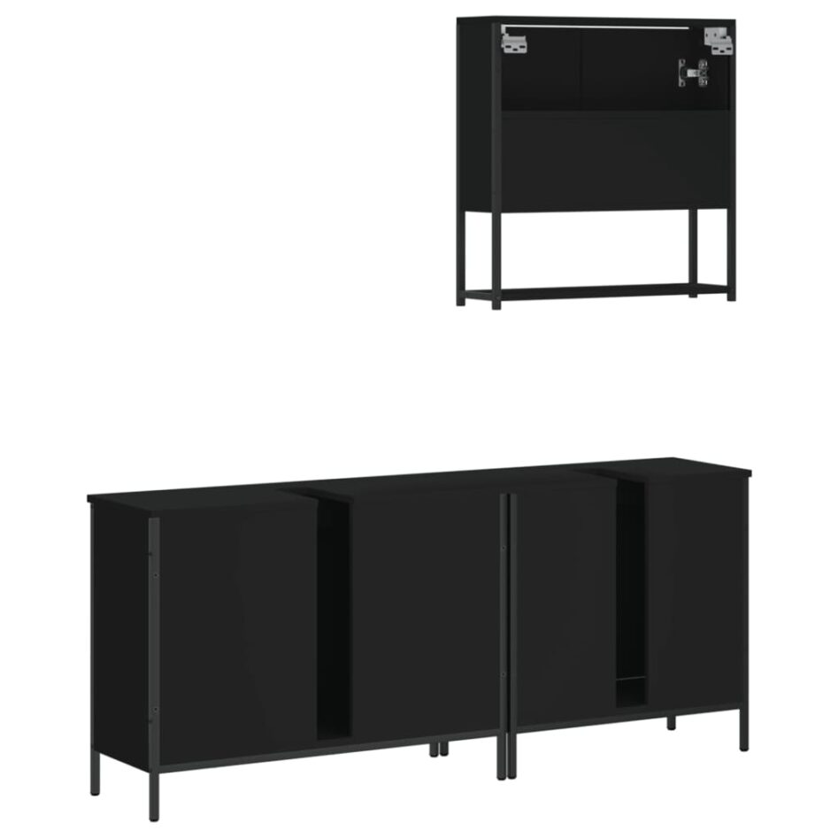 Set mobilier de baie, 3 piese, negru, lemn compozit - imagine 8