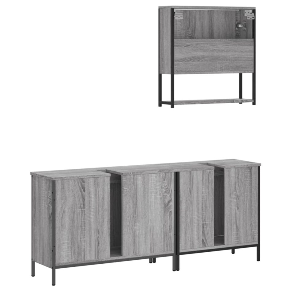 Set mobilier de baie, 3 piese, gri sonoma, lemn prelucrat - imagine 8