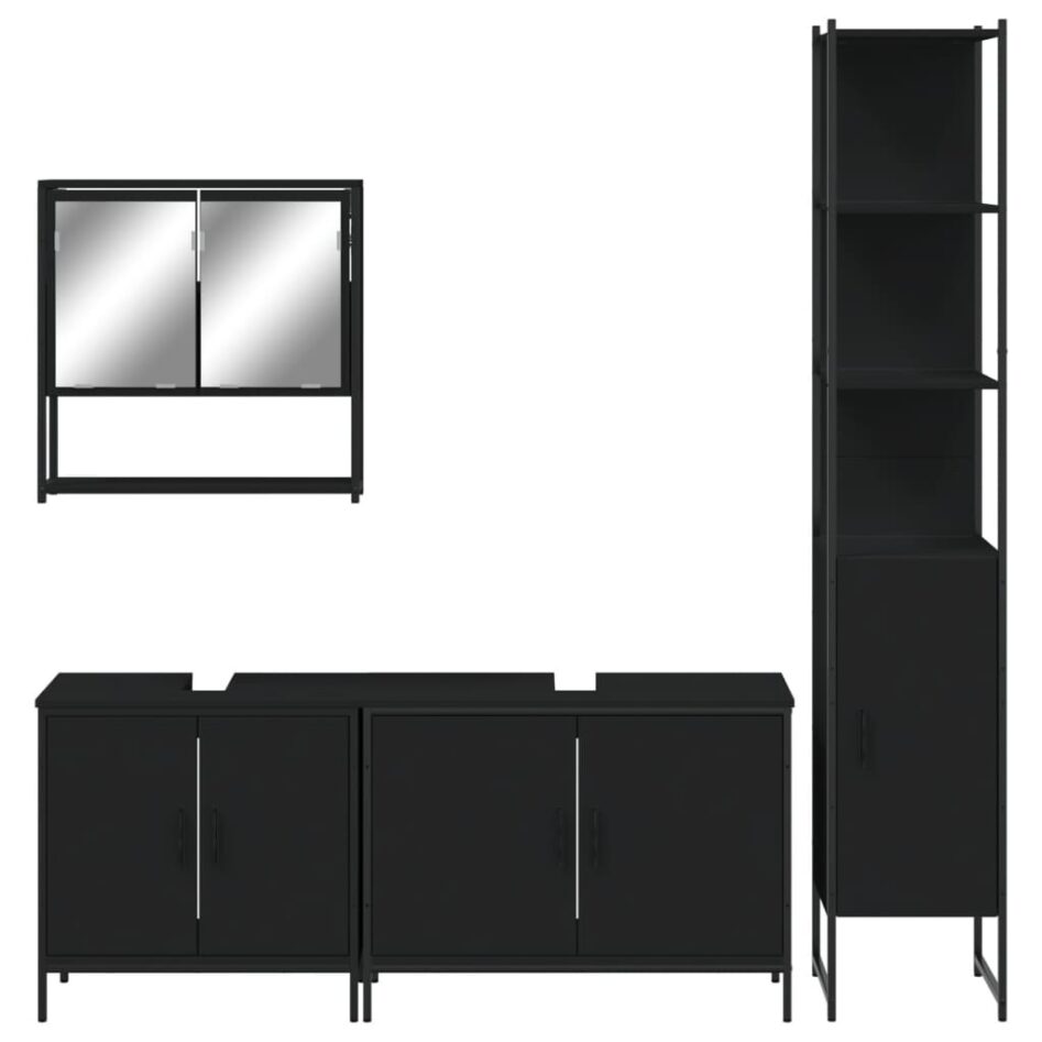 Set mobilier de baie, 4 piese, negru, lemn prelucrat - imagine 6