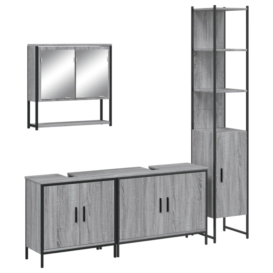 Set mobilier de baie, 4 piese, gri sonoma, lemn prelucrat - imagine 2