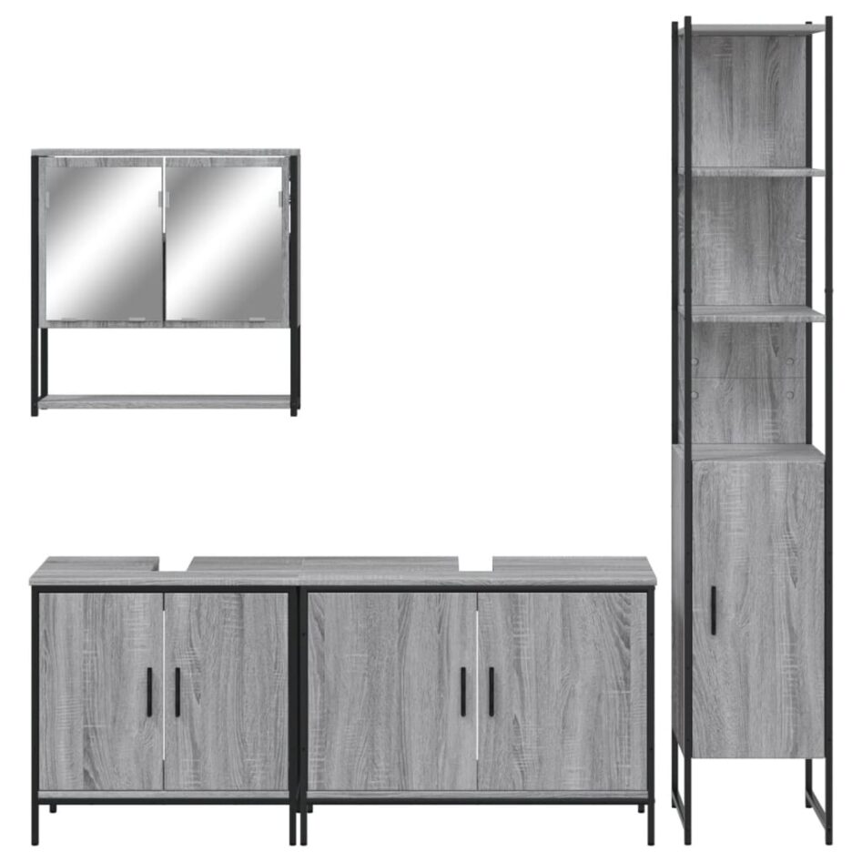 Set mobilier de baie, 4 piese, gri sonoma, lemn prelucrat - imagine 6