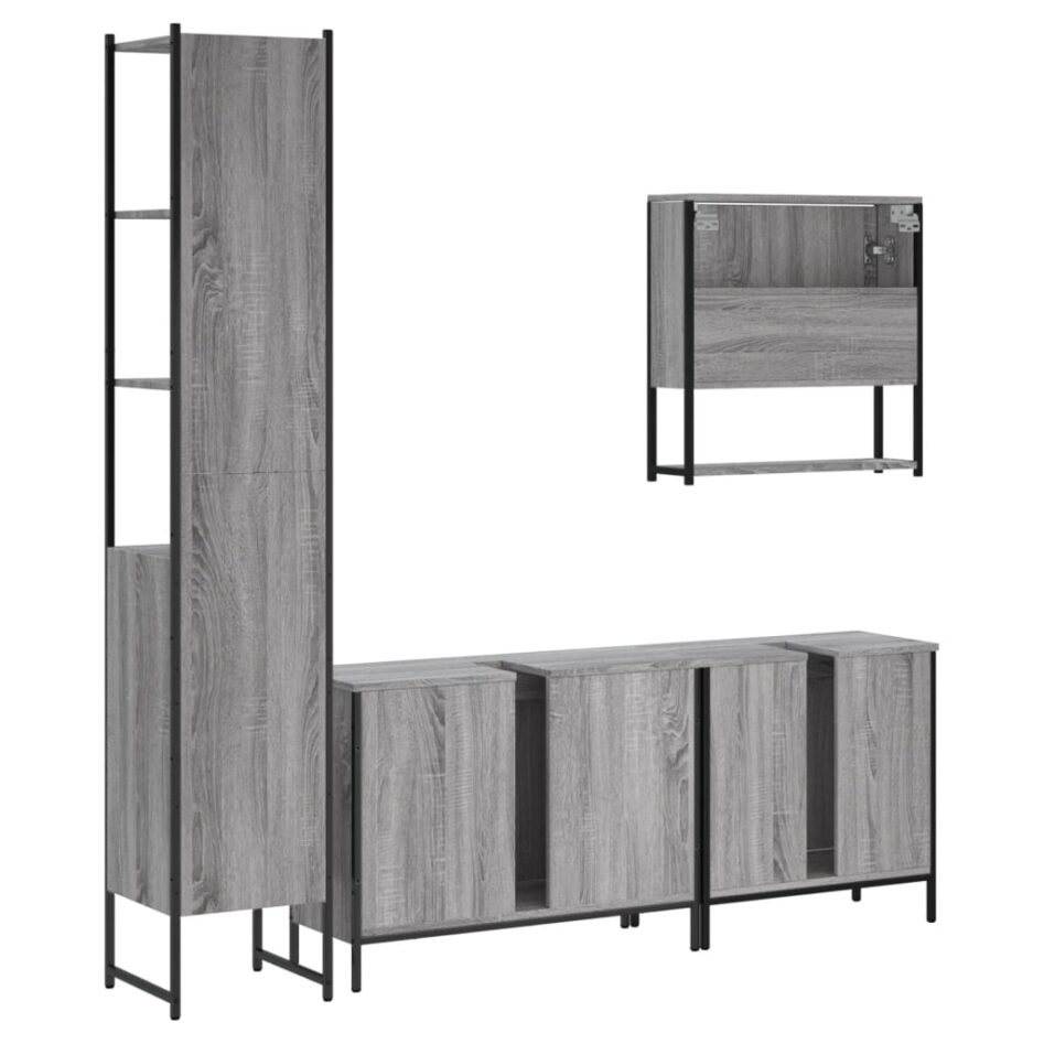 Set mobilier de baie, 4 piese, gri sonoma, lemn prelucrat - imagine 8