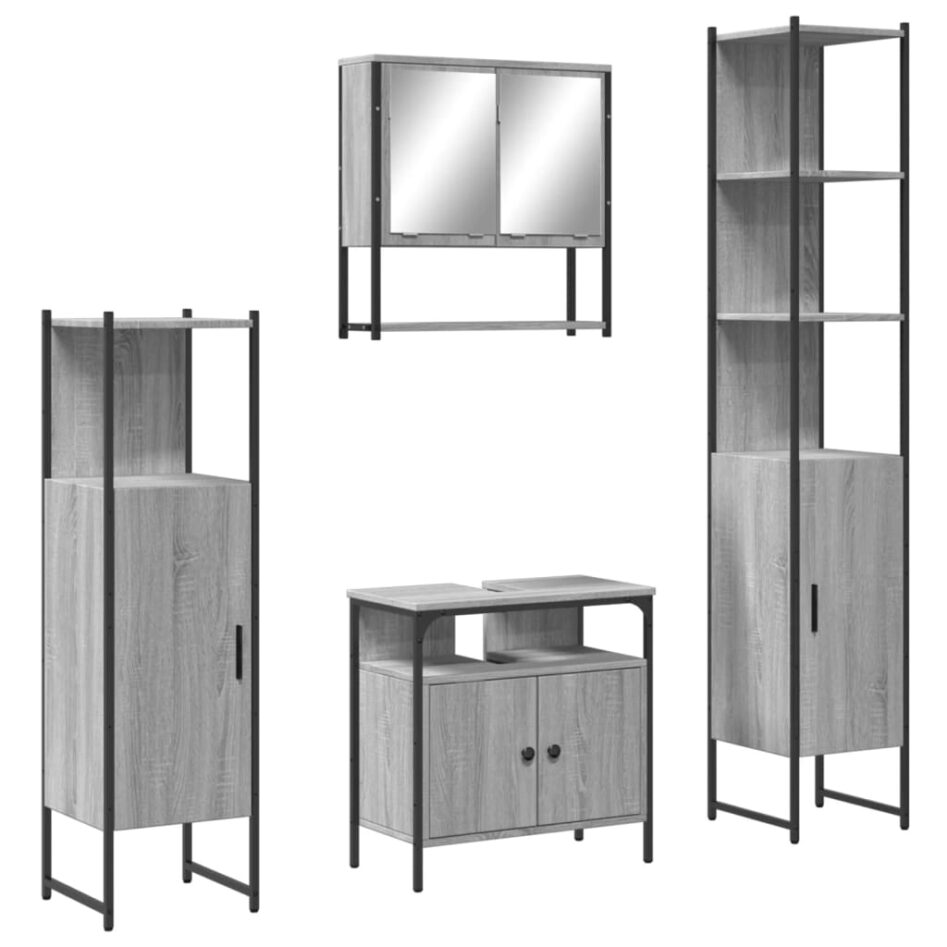 Set mobilier de baie, 4 piese, gri sonoma, lemn prelucrat - imagine 2