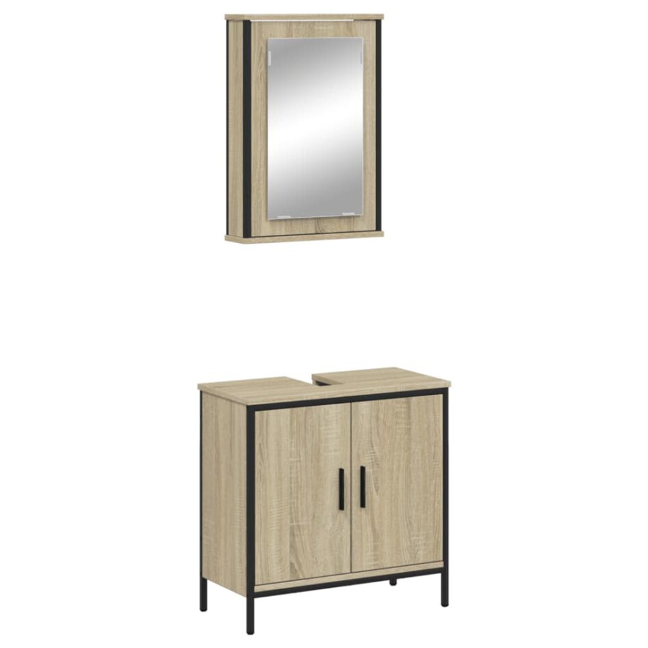 Set mobilier de baie, 2 piese, stejar sonoma, lemn prelucrat - imagine 2