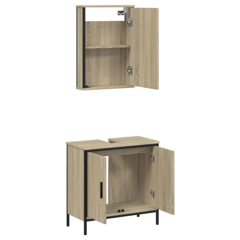 Set mobilier de baie, 2 piese, stejar sonoma, lemn prelucrat - imagine 5