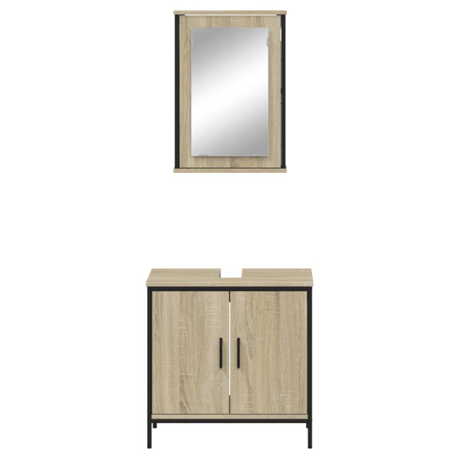 Set mobilier de baie, 2 piese, stejar sonoma, lemn prelucrat - imagine 6