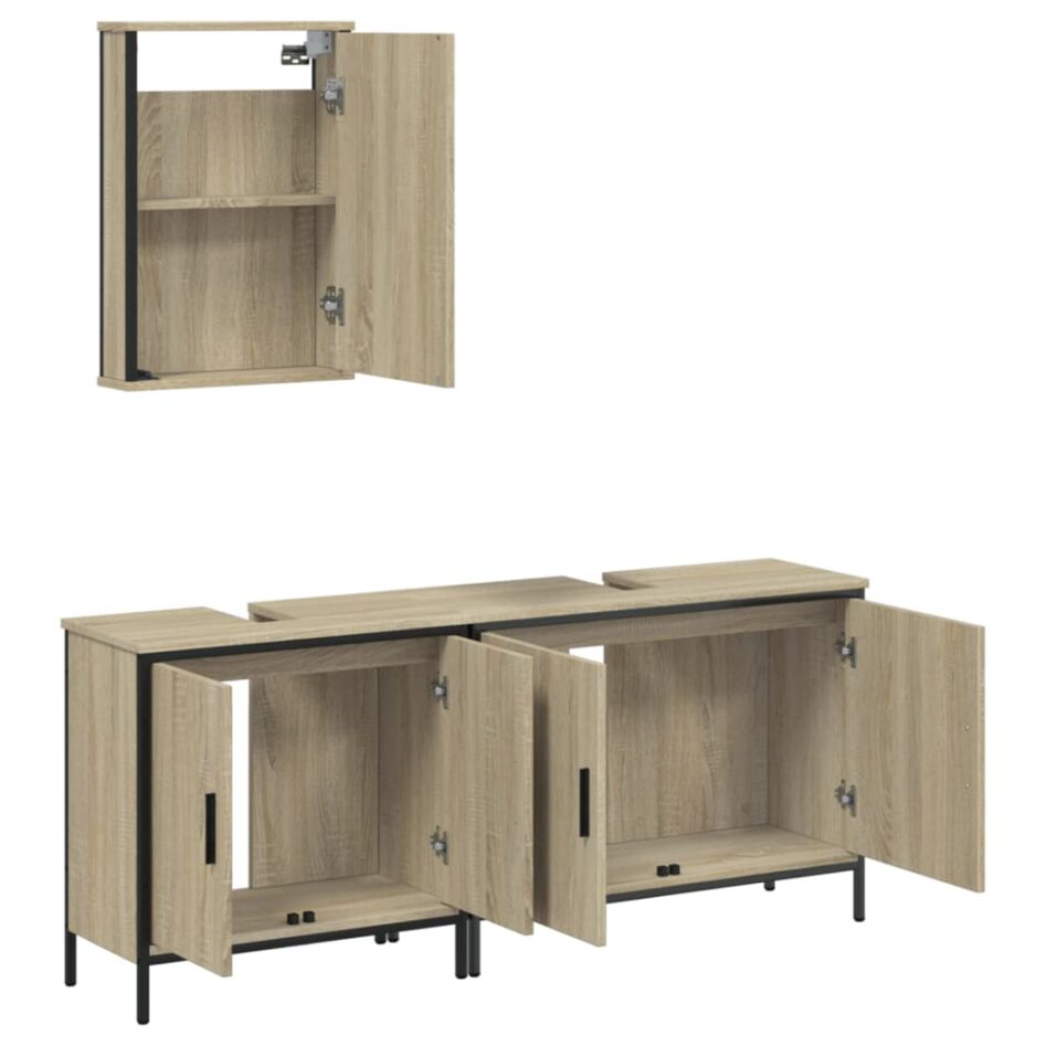 Set mobilier de baie, 3 piese, stejar sonoma, lemn prelucrat - imagine 5