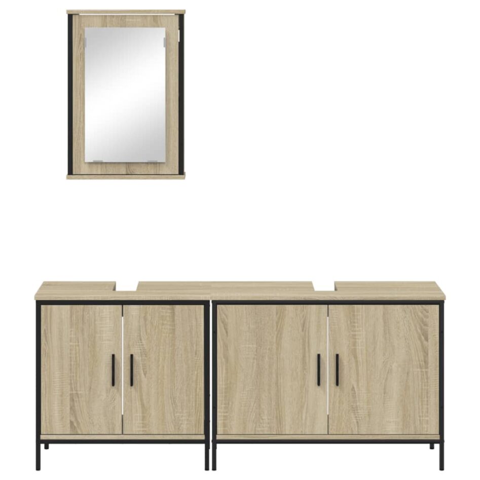 Set mobilier de baie, 3 piese, stejar sonoma, lemn prelucrat - imagine 6