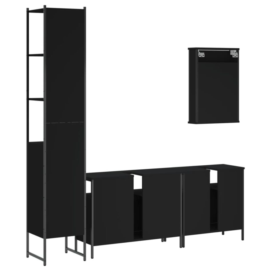 Set mobilier de baie, 4 piese, negru, lemn prelucrat - imagine 8