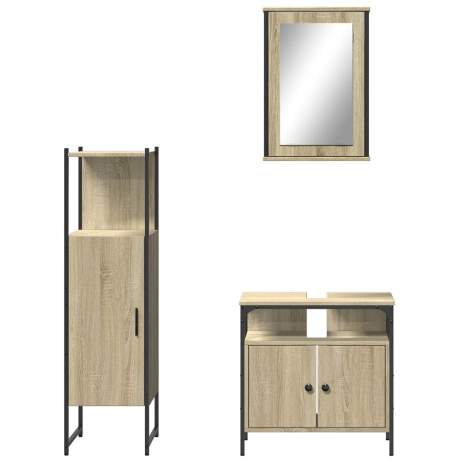 Set mobilier de baie, 3 piese, stejar sonoma, lemn prelucrat - imagine 5