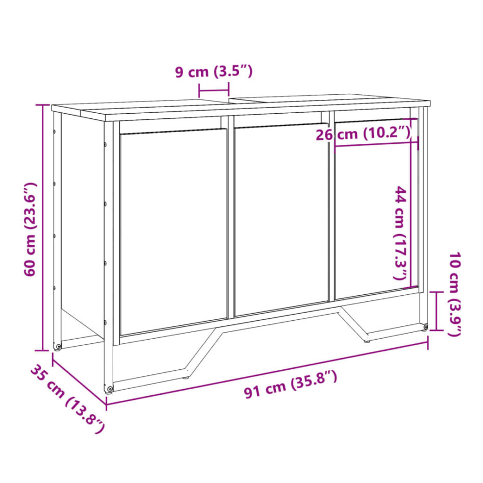 Dulap pentru chiuvetă baie, negru, 91x35x60 cm, lemn prelucrat - imagine 11