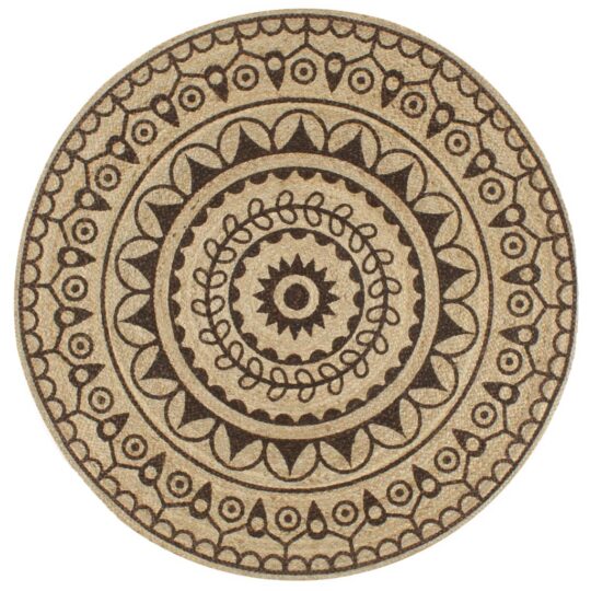 Covor manual cu imprimeu maro închis, 120 cm, iută