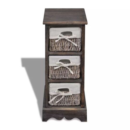 Alternative view of Dulap de depozitare din lemn, 3 coșuri împletite, maro