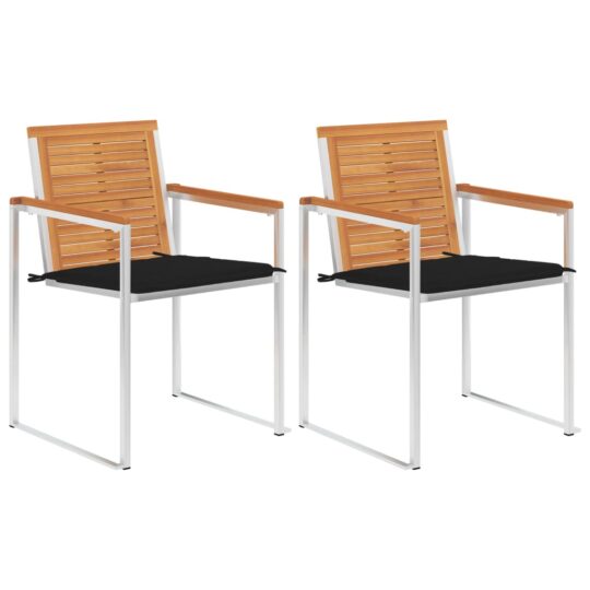 Scaune de grădină cu perne, 2 buc., lemn masiv acacia și oțel