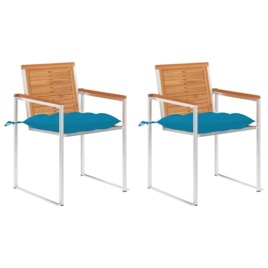 Scaune de grădină cu perne, 2 buc., lemn masiv acacia și oțel