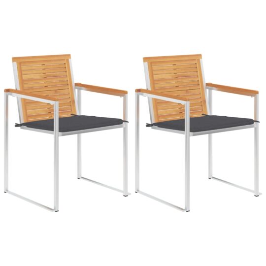 Scaune de grădină cu perne, 2 buc., lemn masiv de tec și oțel